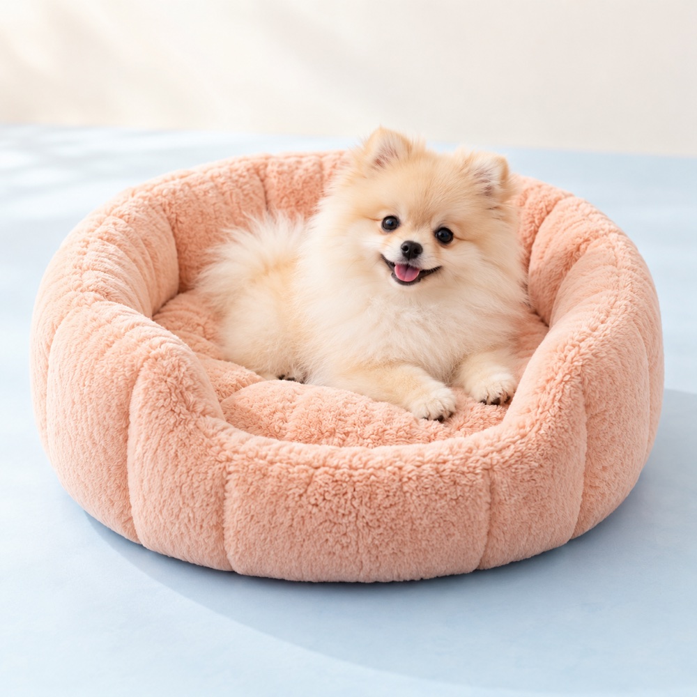 Peach Cuddle Cup with a cute puppy, illustrative photo