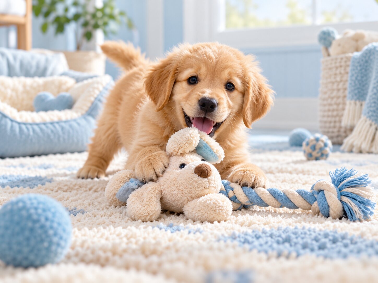 Plush & Rope Play Set with a cute puppy, illustrative photo