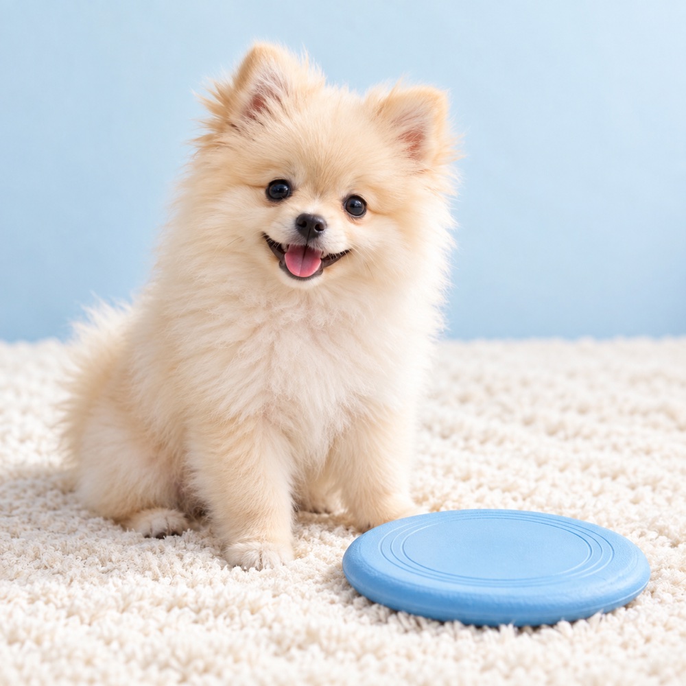 Sky-Blue Play Disc with a cute puppy, illustrative photo