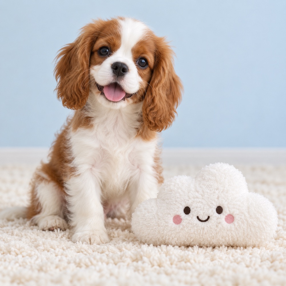 Plush Cloud with a cute puppy, illustrative photo